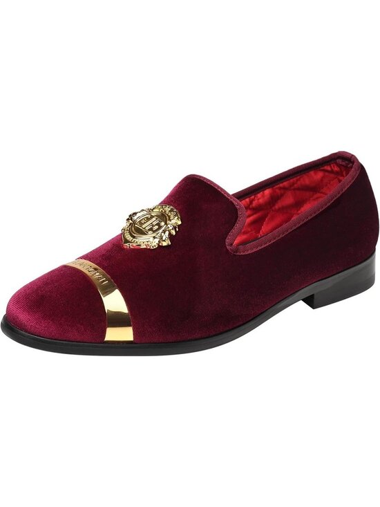 ELANROMAN Men\'s Wine Velvet Loafers Dress Gold Buckle Wedding Party Prom Shoes main image 4